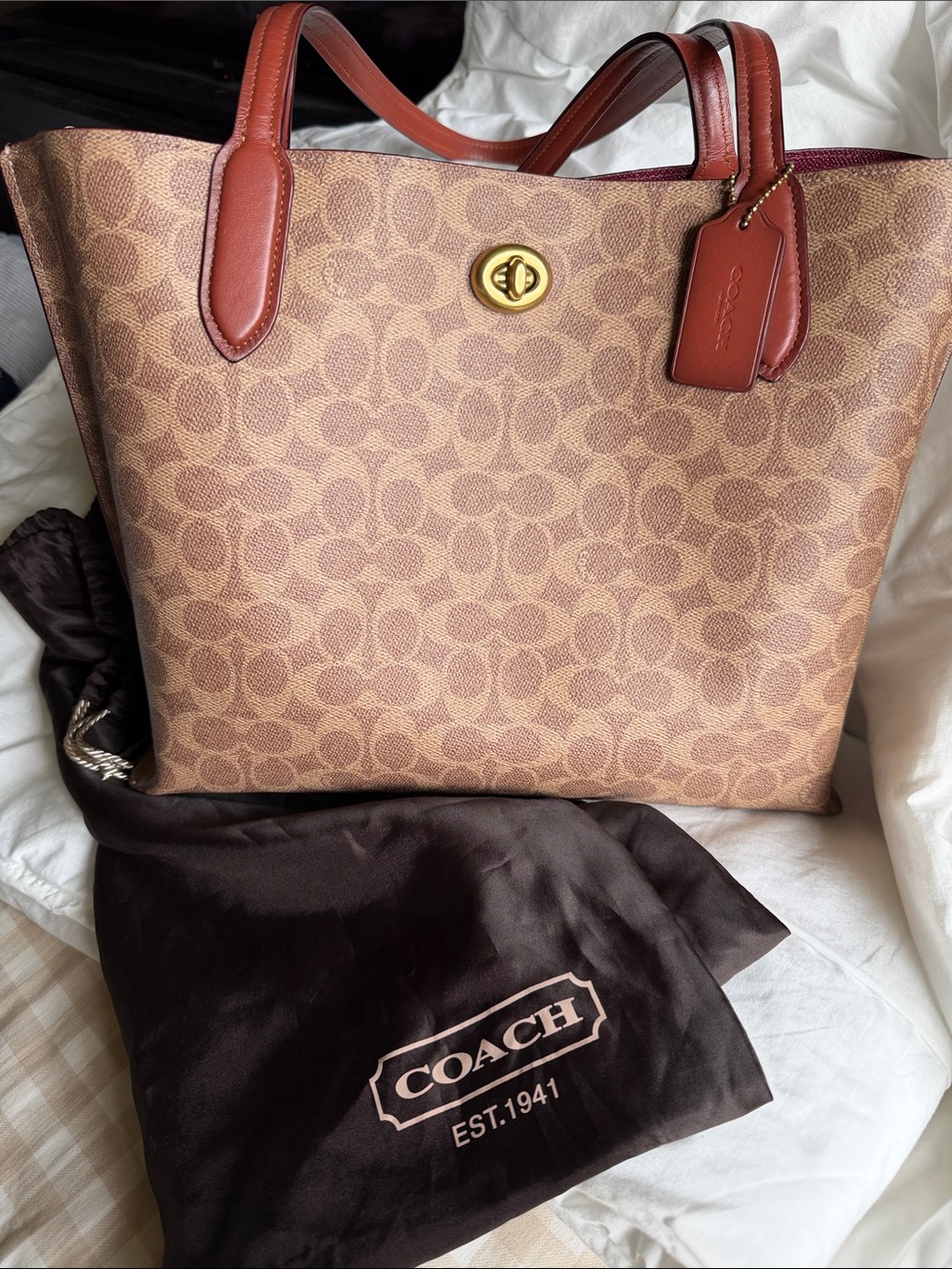 Coach Signature Willow Canvas Tote in Tan and Brown - Hard to Find!